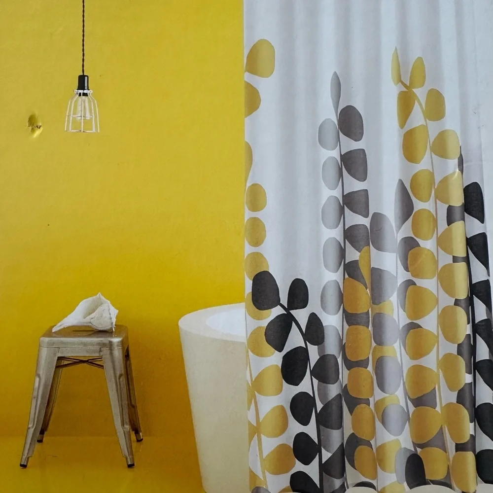 NEW 🌿 Modern Yellow + Gray Leaf Shower Curtain | 72” x 72”